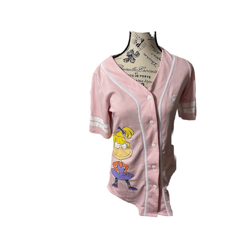 Junior’s Small Nickelodeon Rugrats Angelica Pink Button-Up Jersey